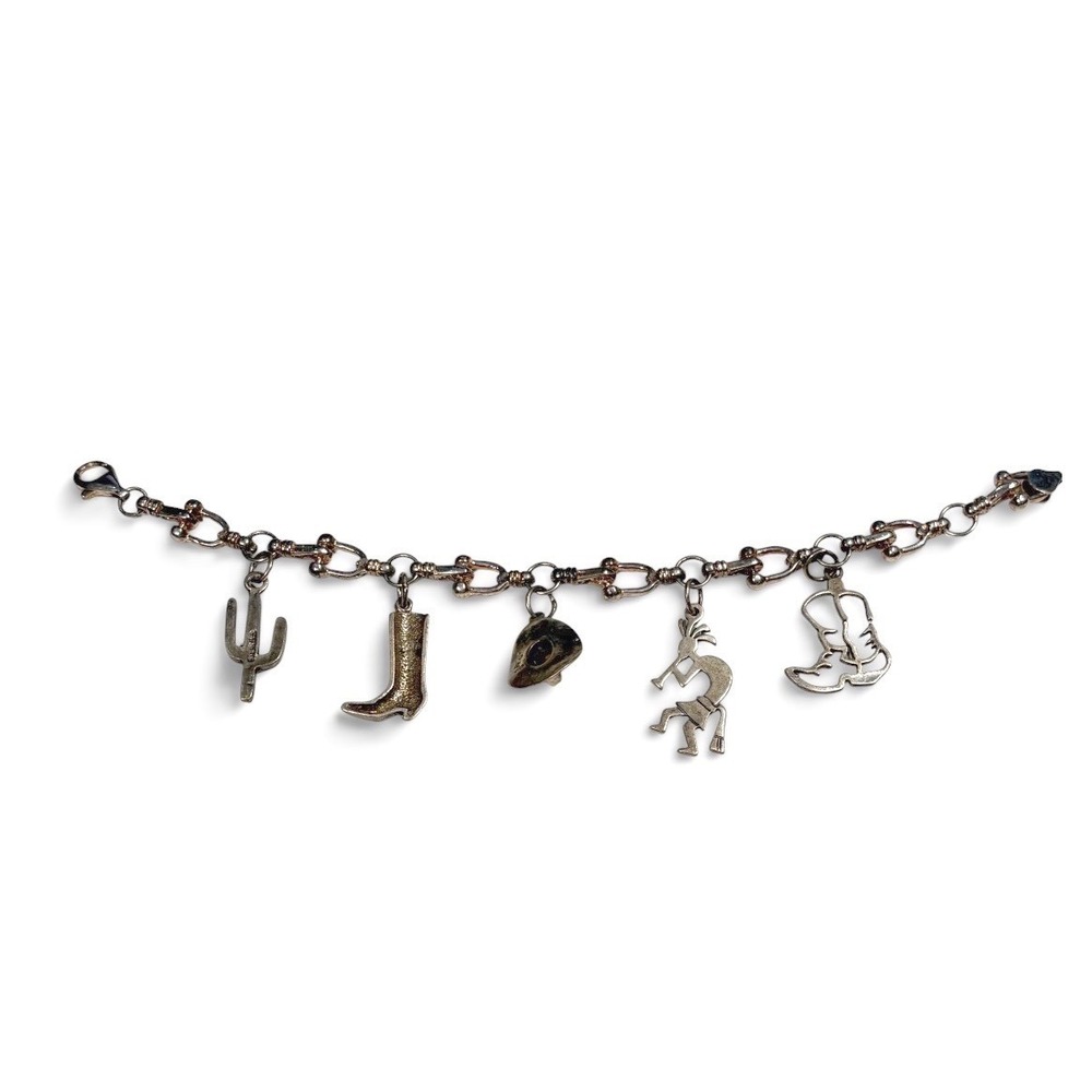 Cowgirl Charm Bracelet 7.5in Silver Western Cactus Boot Kokopelli 925 Italy